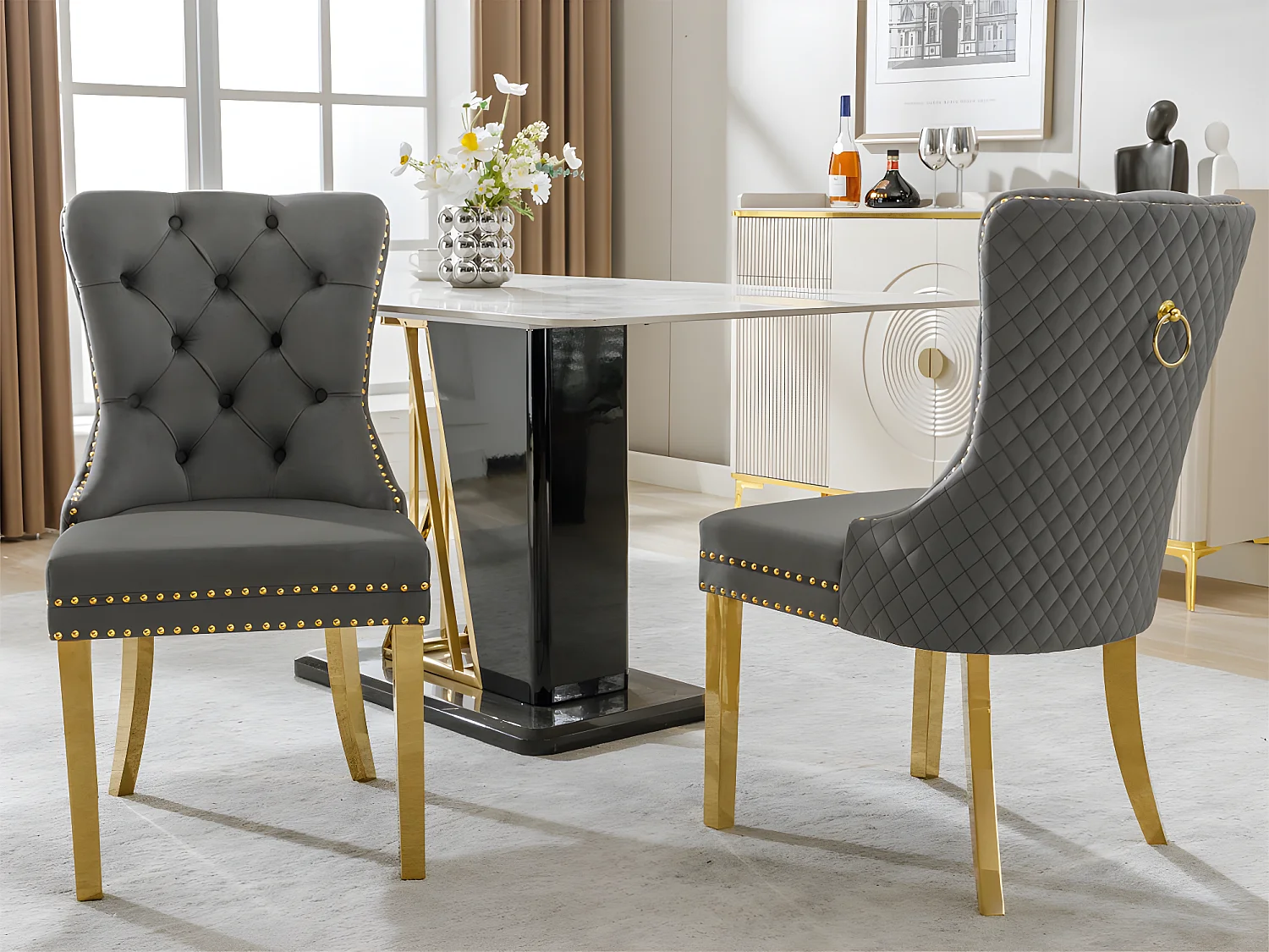 Lot de 2 chaises en velours avec pieds métallique - Gris