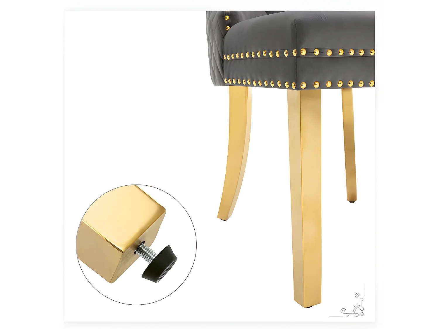 Lot de 2 chaises en velours avec pieds métallique - Gris