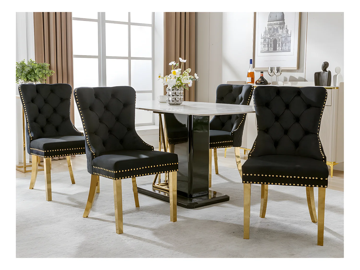 Lot de 4 chaises en velours avec pieds métallique - Noir