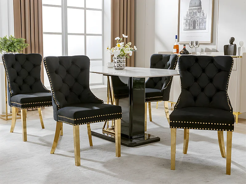 Set di 4 sedie in velluto con gambe in metallo - Nero