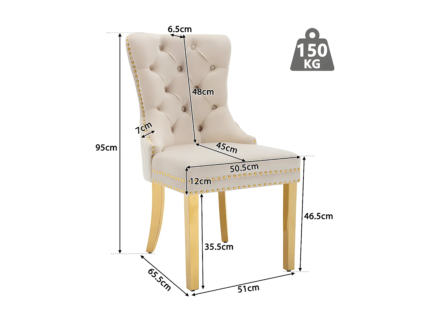 Lot de 4 chaises en velours avec pieds métallique - Beige