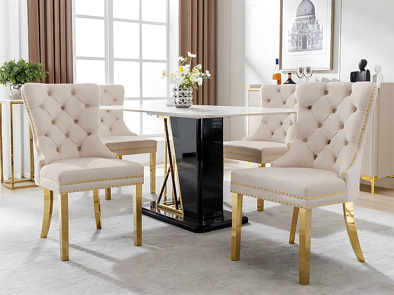 Set aus 4 Samtstühlen mit Metallbeinen – Beige