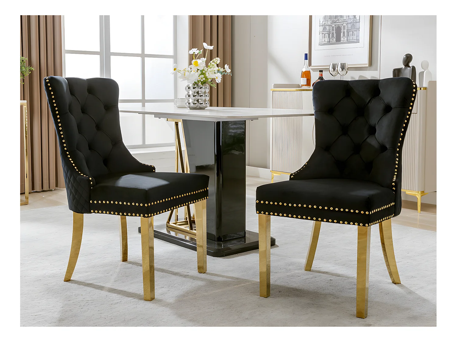 Lot de 2 chaises en velours avec pieds métallique - Noir