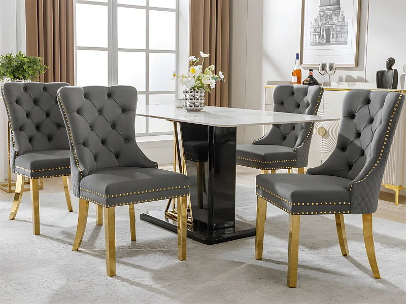 Lot de 4 chaises en velours avec pieds métallique - Gris