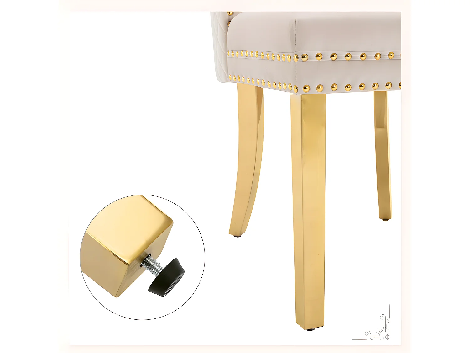 Lot de 2 chaises en velours avec pieds métallique - Beige