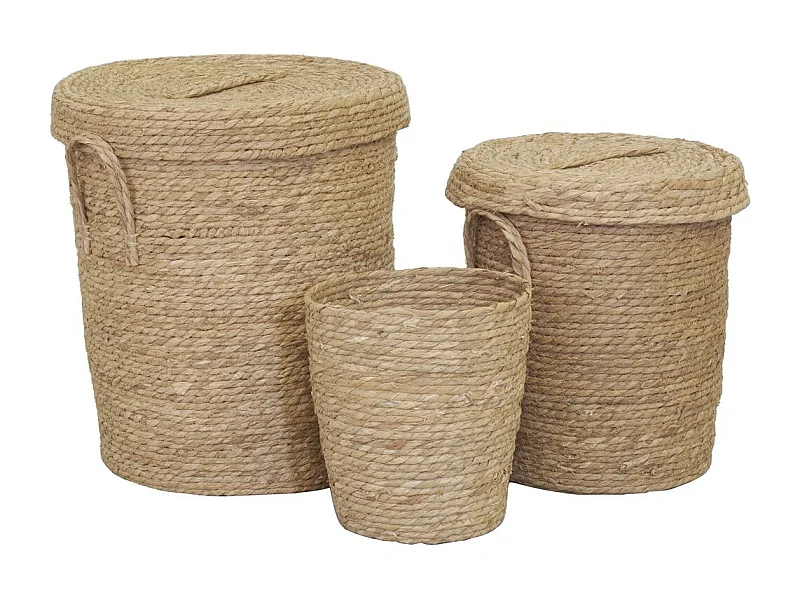 Lot 2 coffres + 1 poubelle en jonc naturel