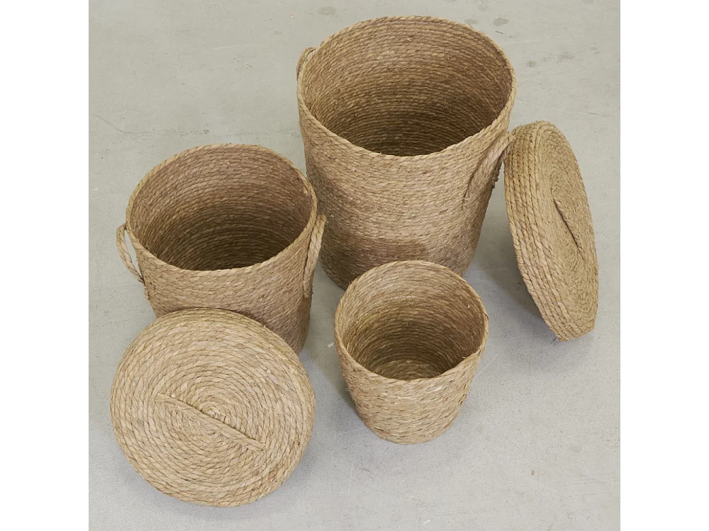 Lot 2 coffres + 1 poubelle en jonc naturel