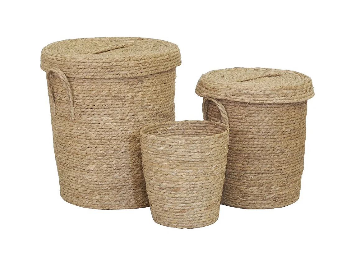 Lot 2 coffres + 1 poubelle en jonc naturel