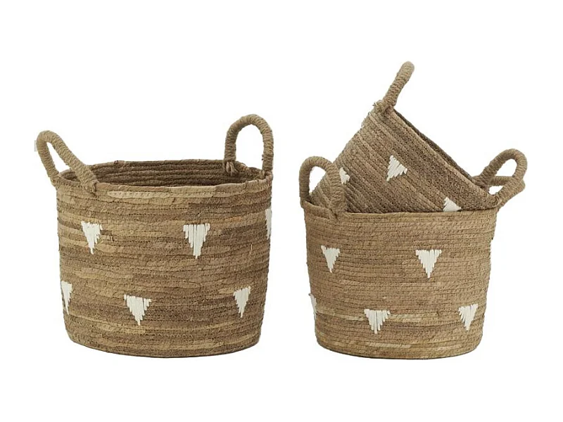 Cache-pots en abaca naturel et triangles blancs (lot de 3)