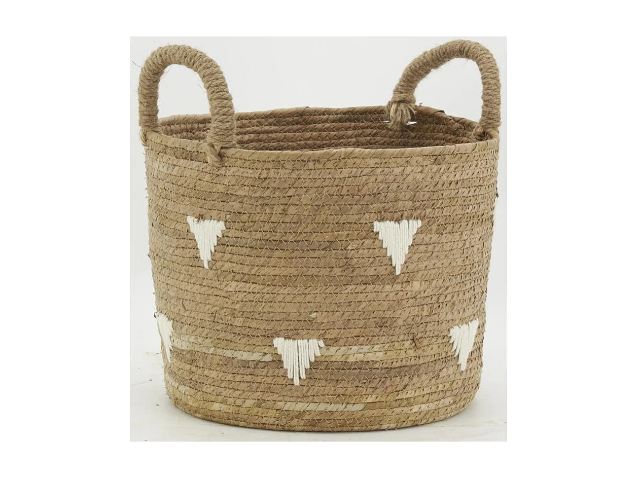 Cache-pots en abaca naturel et triangles blancs (lot de 3)