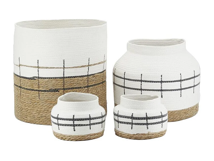 Cache-pots en jonc naturel et blanc (lot de 4)
