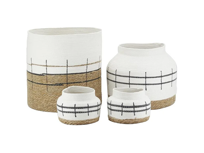 Cache-pots en jonc naturel et blanc (lot de 4)