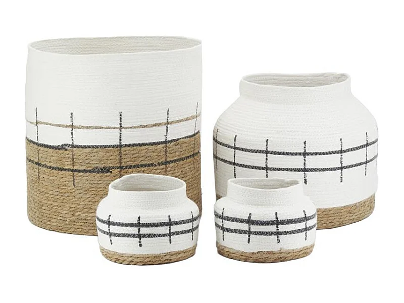 Cache-pots en jonc naturel et blanc (lot de 4)