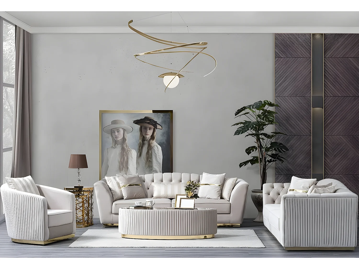 Grand Lux (Set 3+3+1)/Tissu-Beige&Or