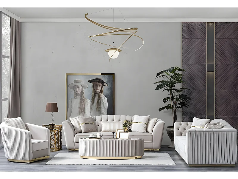 Grand Lux (Set 3+3+1)/Tissu-Beige&Or