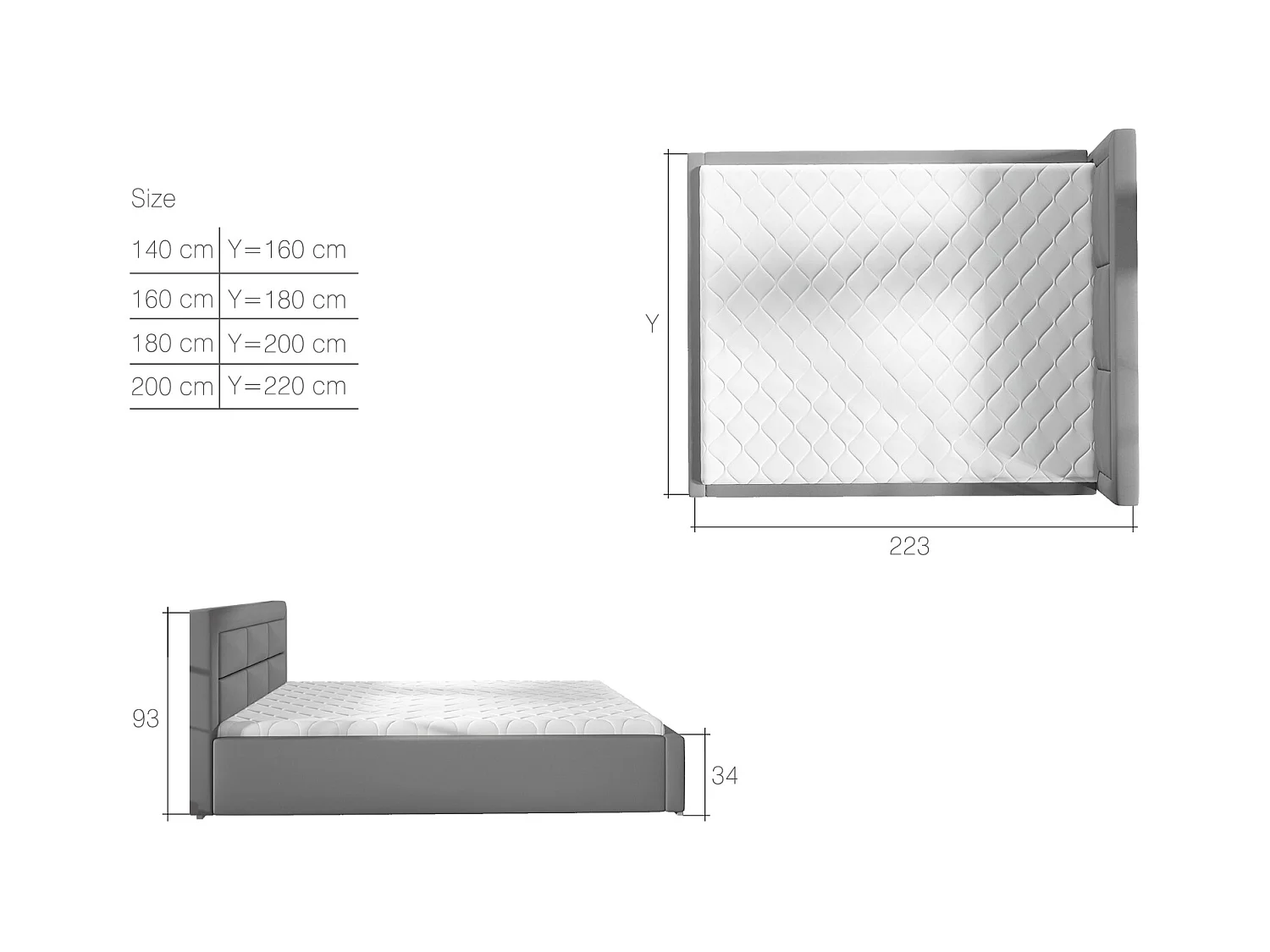 Lit Finno XL (200x200)/Tissu-Vert