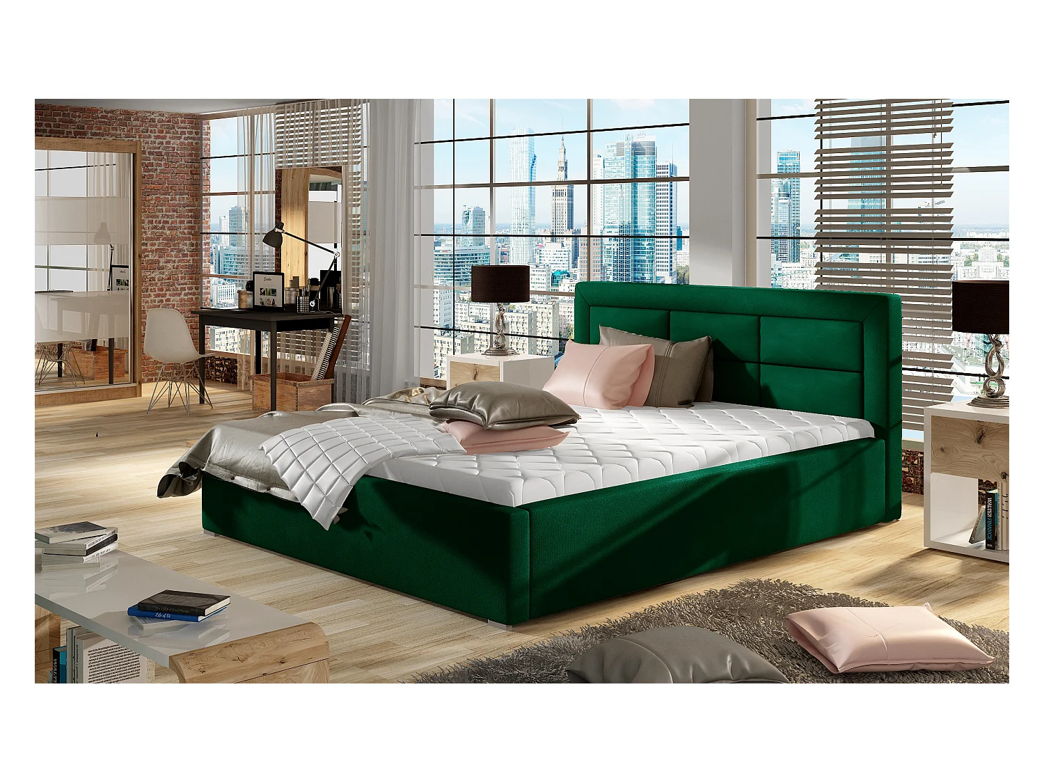 Lit Finno XL (200x200)/Tissu-Vert