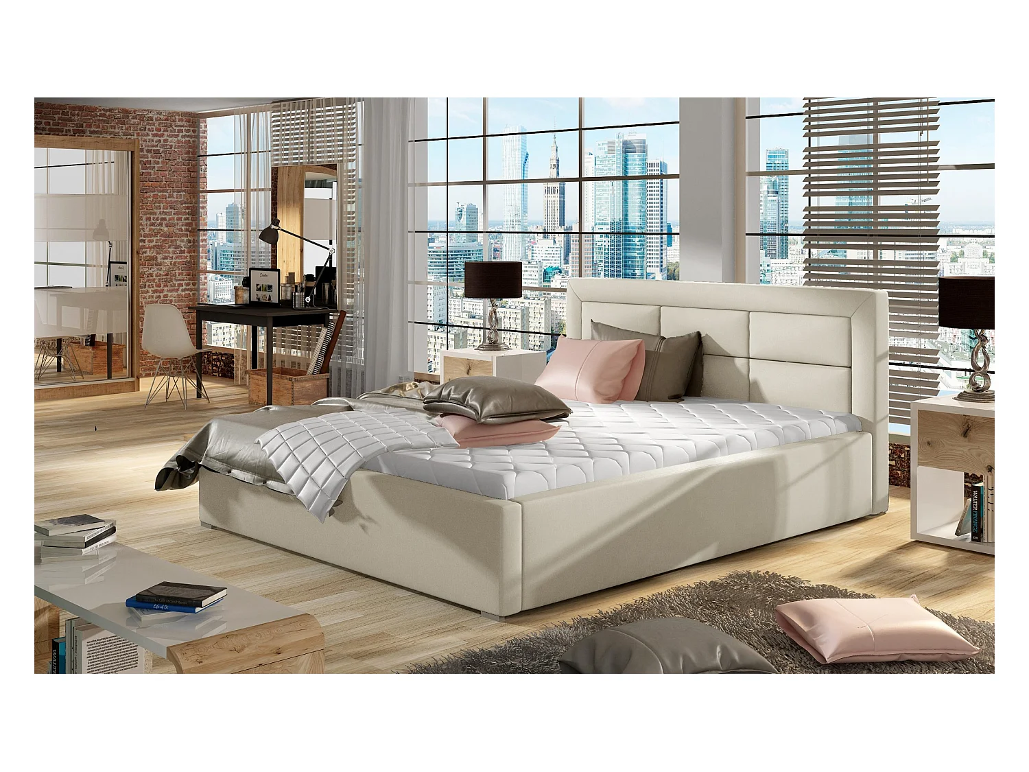 Lit Finno XL (200x200)/Tissu-Vert