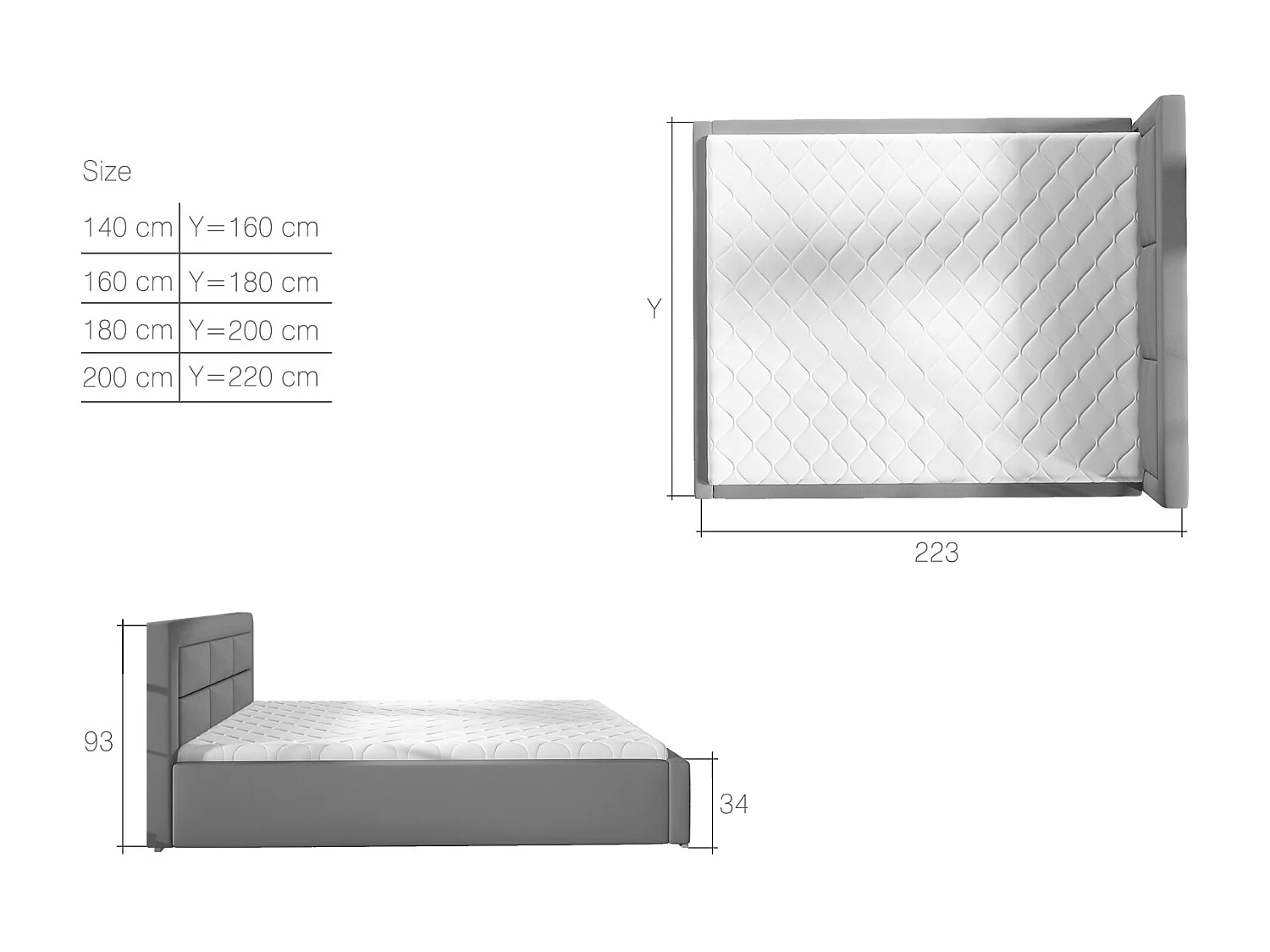 Lit Finno XL (200x200)/Tissu-Vert