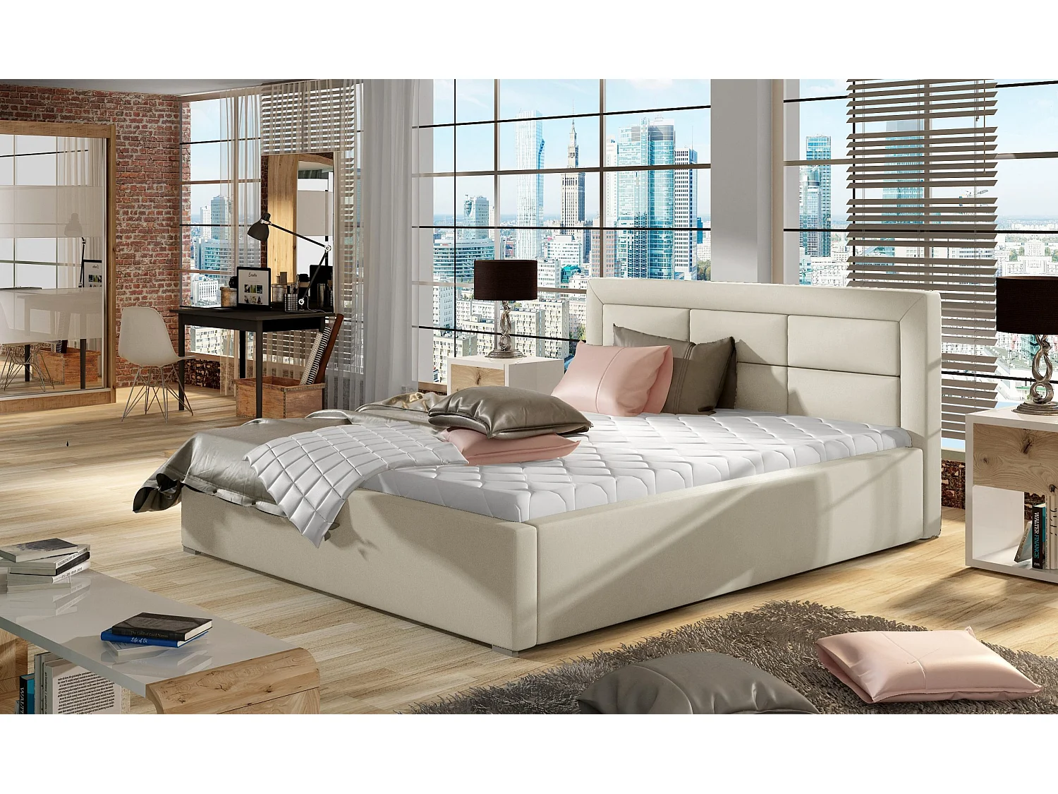 Lit Finno XL (200x200)/Tissu-Vert