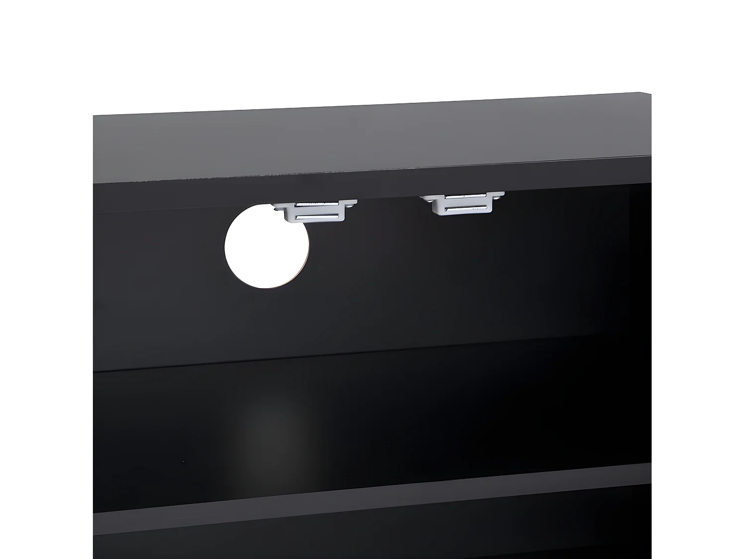 Meuble TV L 170cm - aspect brillant - 4 portes texturées gravées avec poignées dorées - Noir