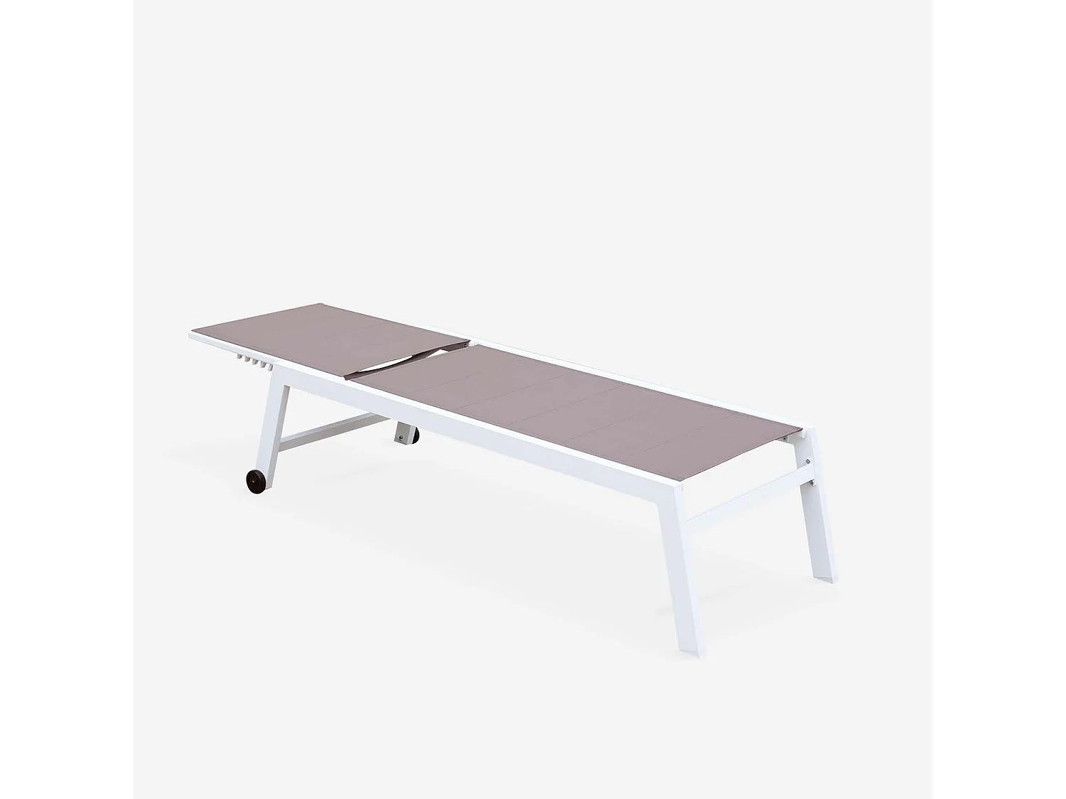 bain de soleil - Solis - Transat textilène matelassé et aluminium 6 positions. structure blanche. textilène taupe