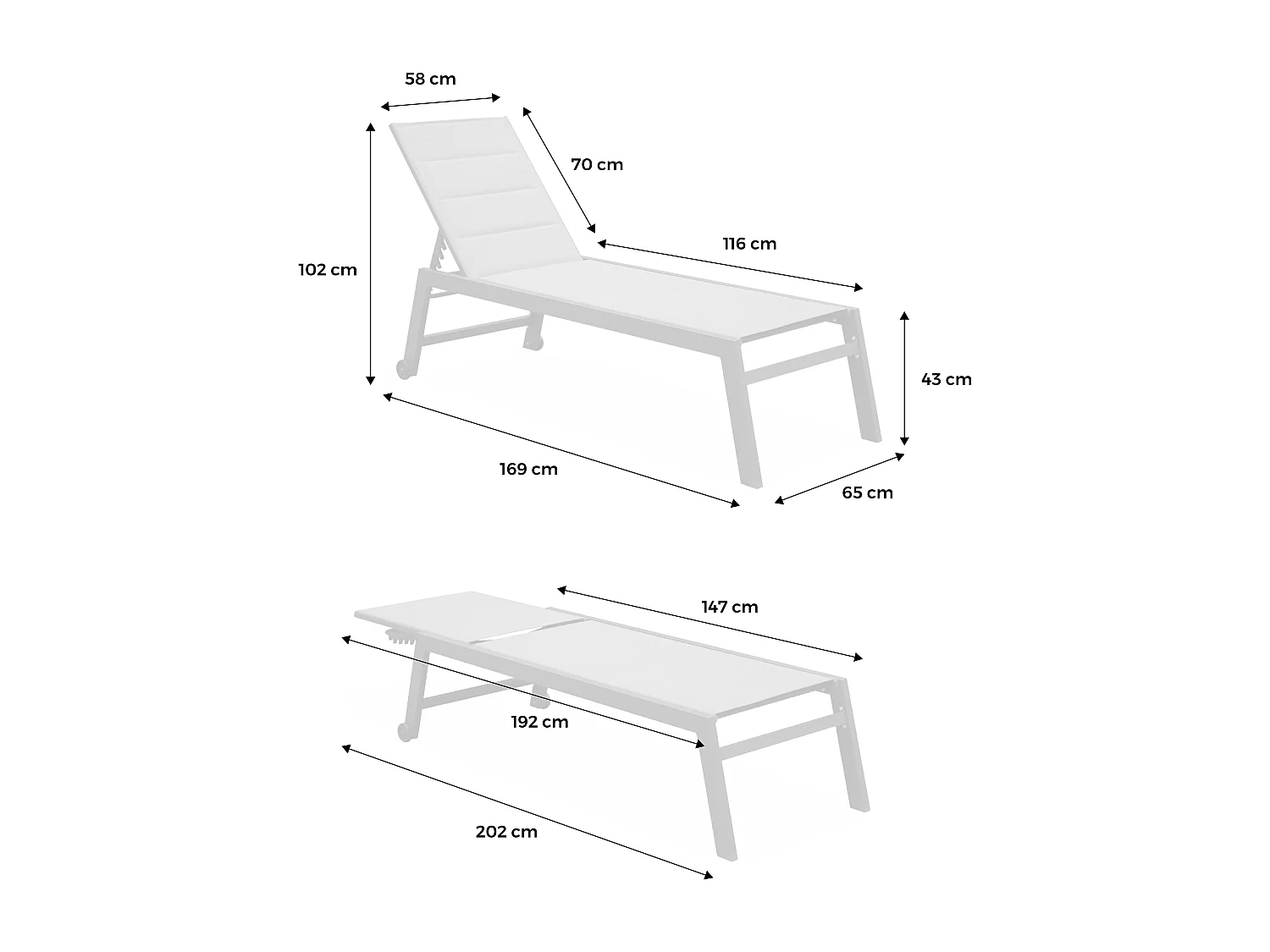 bain de soleil - Solis - Transat textilène matelassé et aluminium 6 positions. structure blanche. textilène taupe