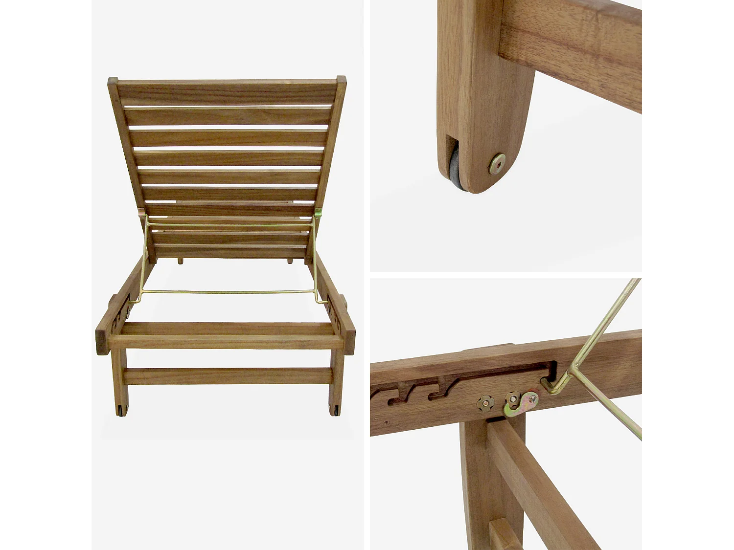 Tumbona de madera con ruedas, set de 2 gris