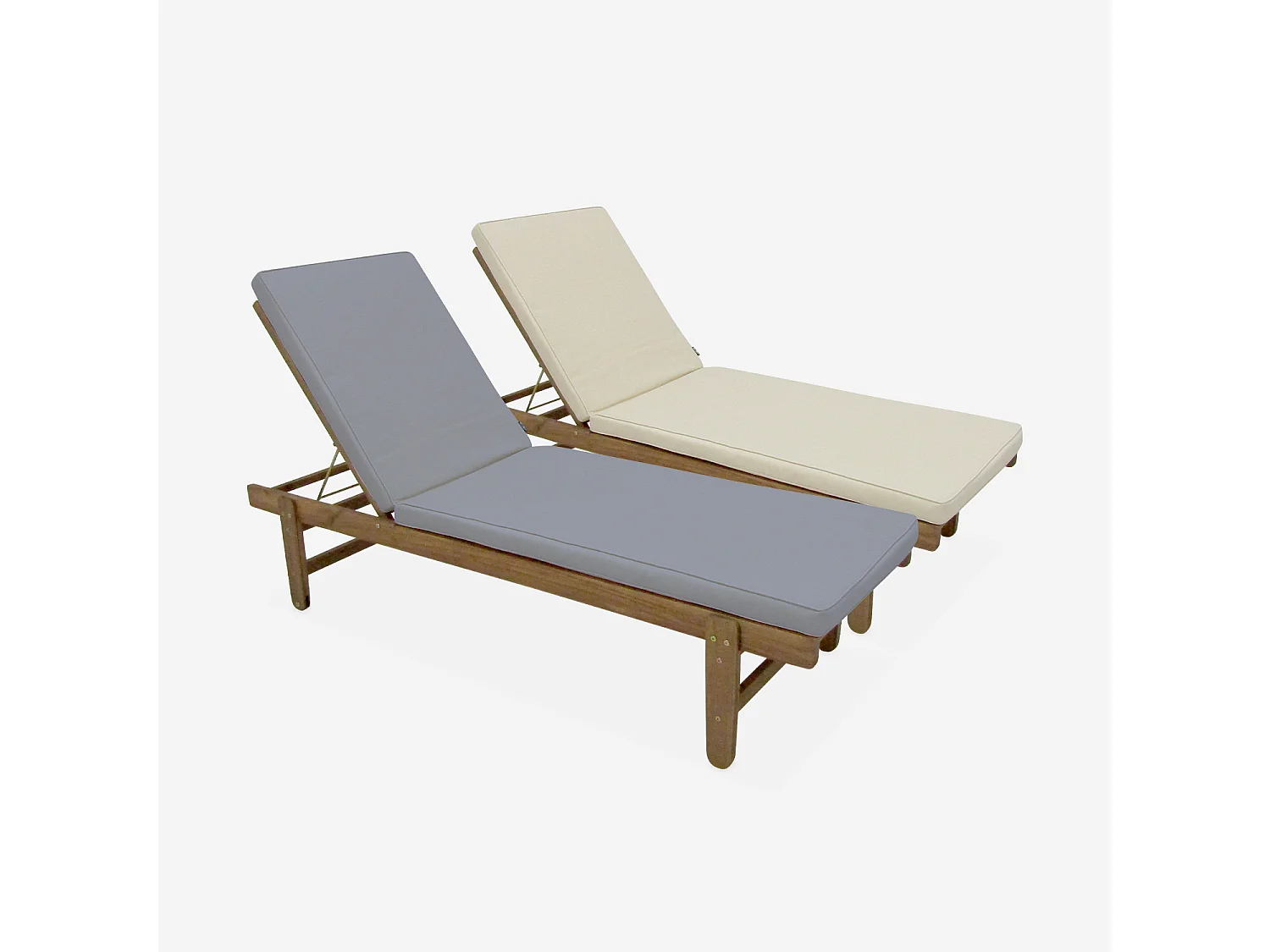 Tumbona de madera con ruedas, set de 2 gris