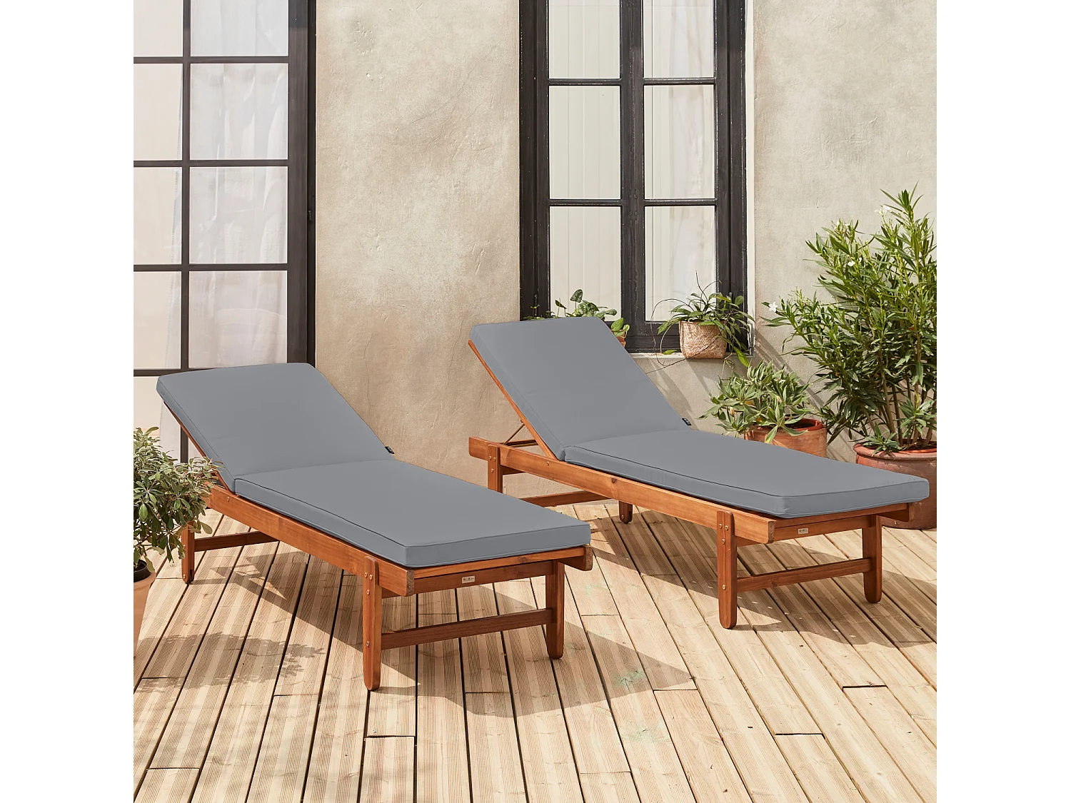 Tumbona de madera con ruedas, set de 2 gris