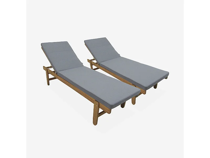 Tumbona de madera con ruedas, set de 2 gris