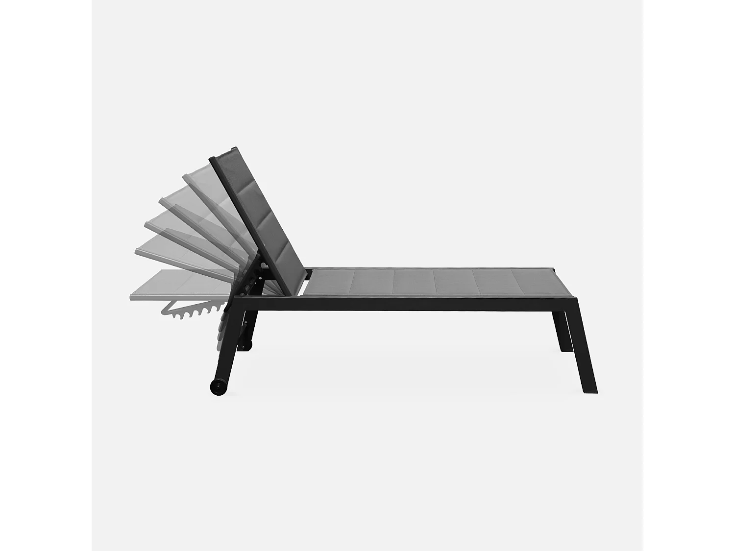 bain de soleil - Solis - Transat textilène et aluminium 6 positions. structure gris anthracite. textilène gris