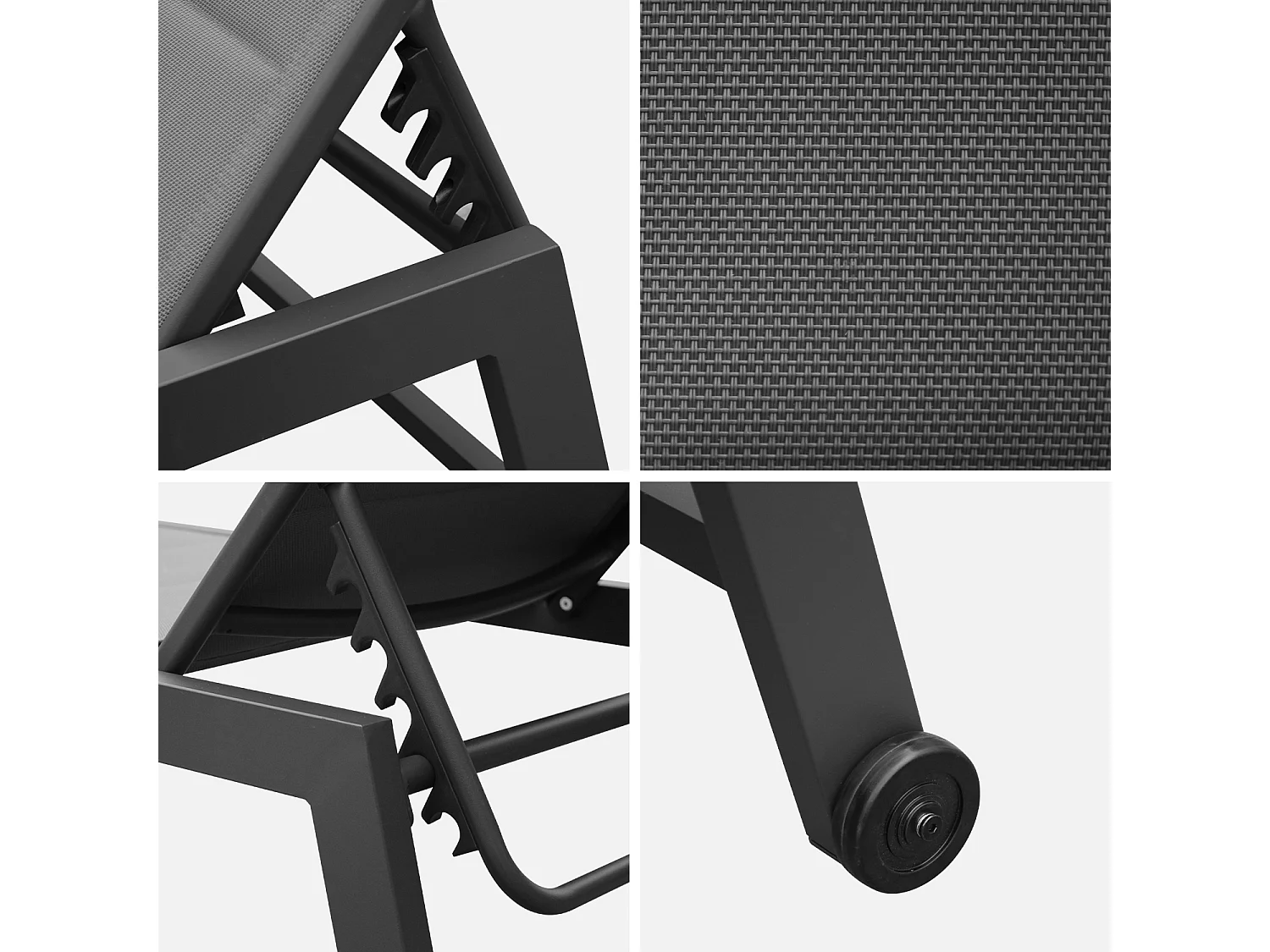 bain de soleil - Solis - Transat textilène et aluminium 6 positions. structure gris anthracite. textilène gris