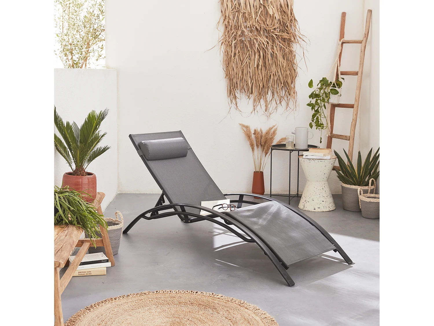 Set di 2 lettini prendisole in alluminio textilene, multiposizione,