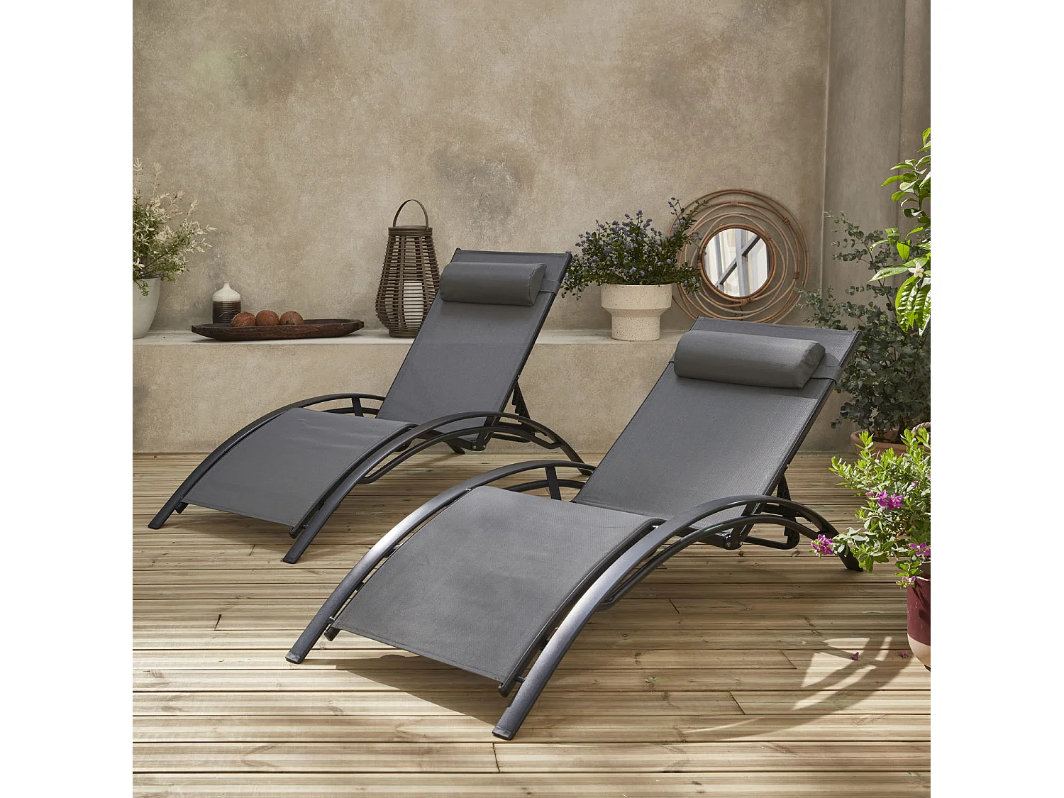 Tumbona de aluminio textileno, set de 2 antracita