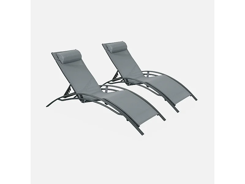 Set di 2 lettini prendisole in alluminio textilene, multiposizione,