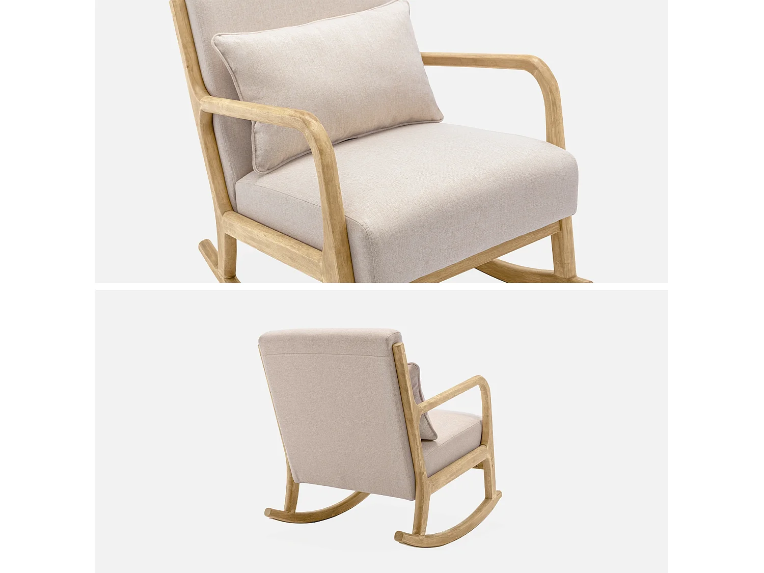 Fauteuil à bascule design en bois et tissu. 1 place. rocking chair scandinave. beige