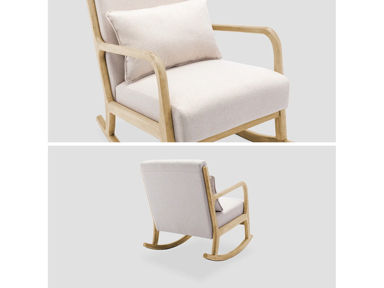 Fauteuil à bascule design en bois et tissu. 1 place. rocking chair scandinave. beige
