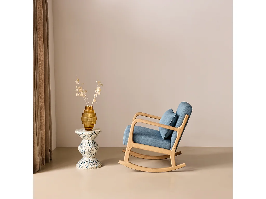 Fauteuil à bascule design en bois et tissu. 1 place. rocking chair scandinave. bleu