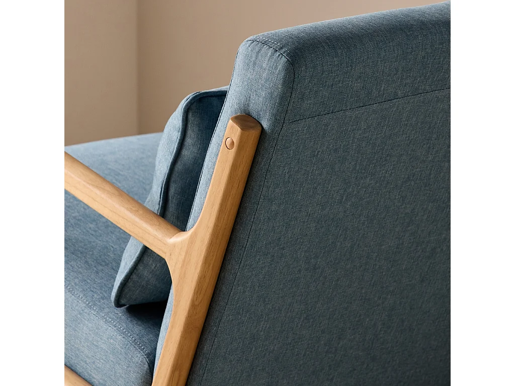 Fauteuil à bascule design en bois et tissu. 1 place. rocking chair scandinave. bleu
