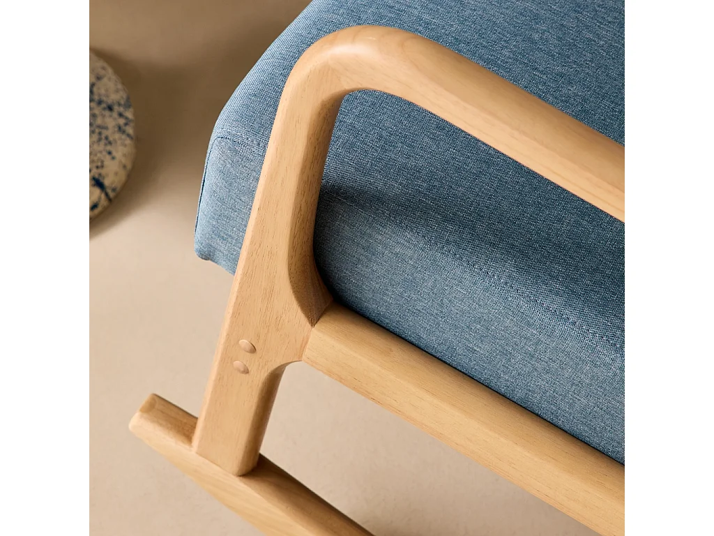 Fauteuil à bascule design en bois et tissu. 1 place. rocking chair scandinave. bleu
