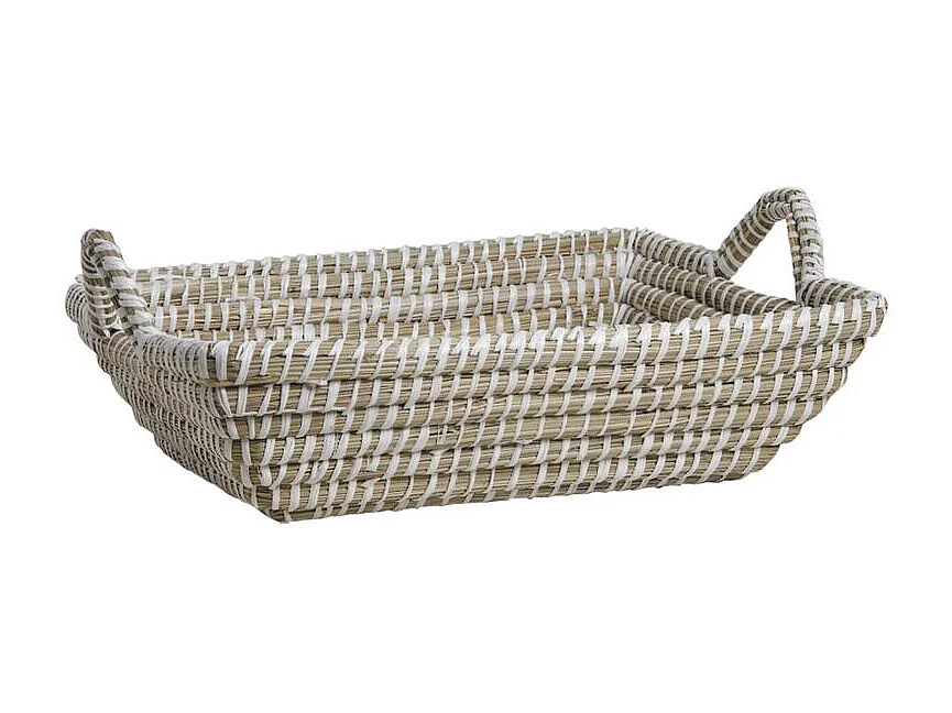 Manne rectangulaire en jonc naturelle Blanc L 40cm