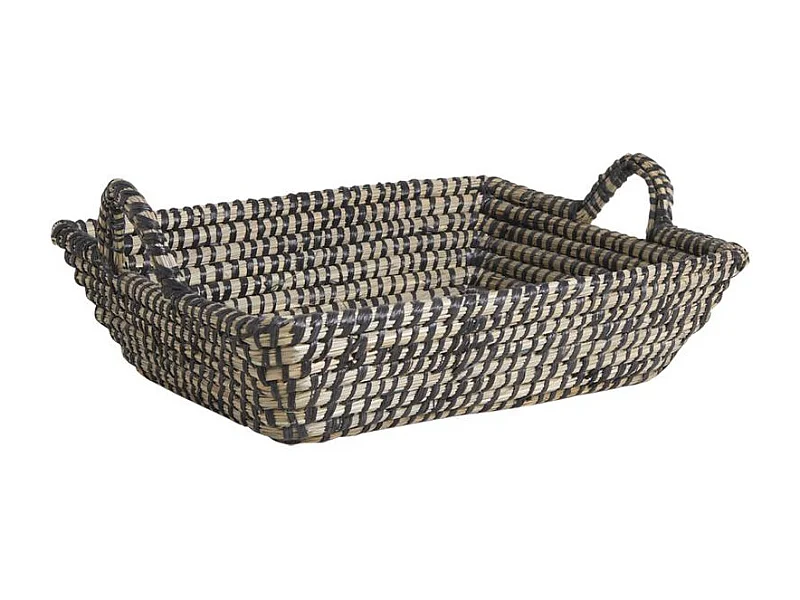 Manne rectangulaire en jonc naturelle Noir L 40 cm