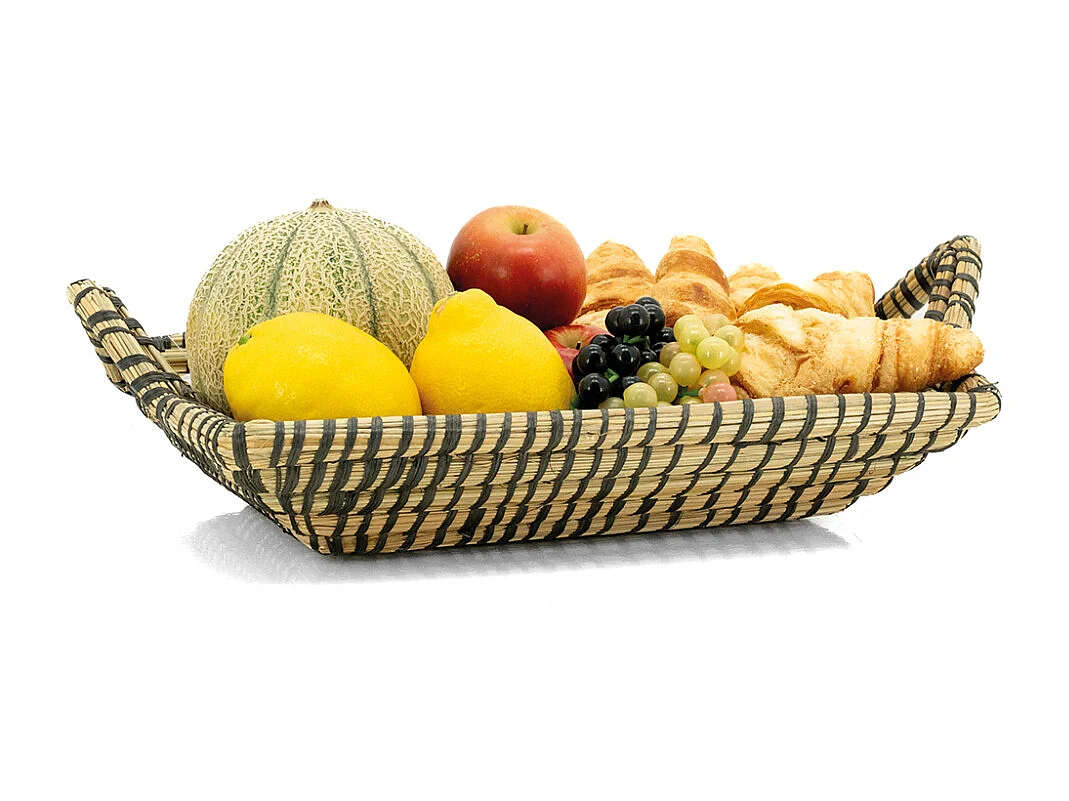 Manne rectangulaire en jonc naturelle Noir L 40 cm