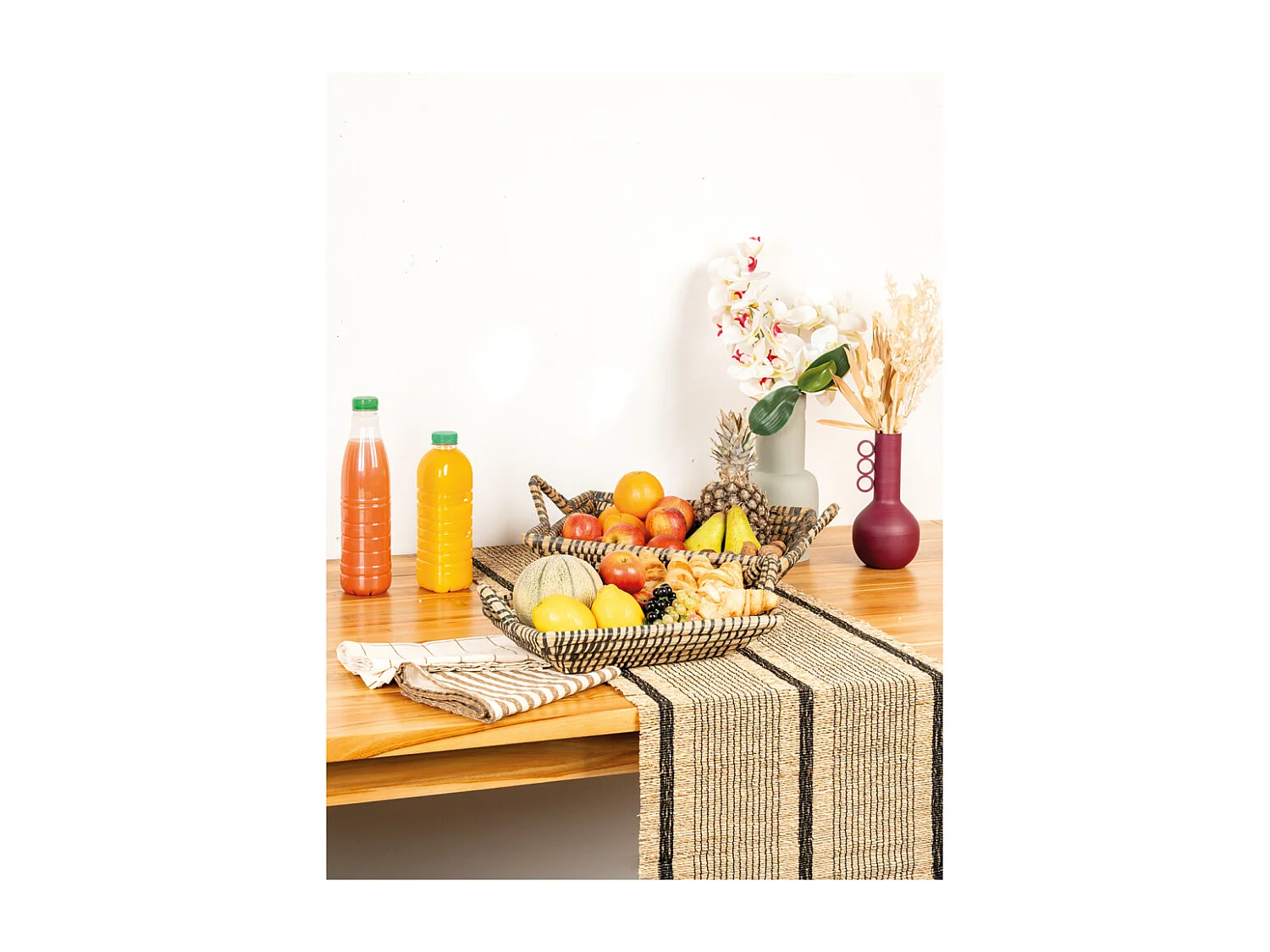 Manne rectangulaire en jonc naturelle Noir L 40 cm