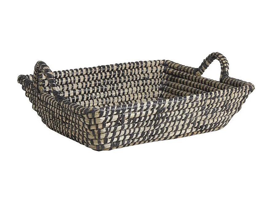Manne rectangulaire en jonc naturelle Noir L 35cm