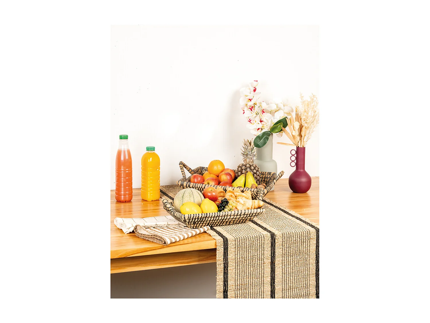 Manne rectangulaire en jonc naturelle Noir L 35cm