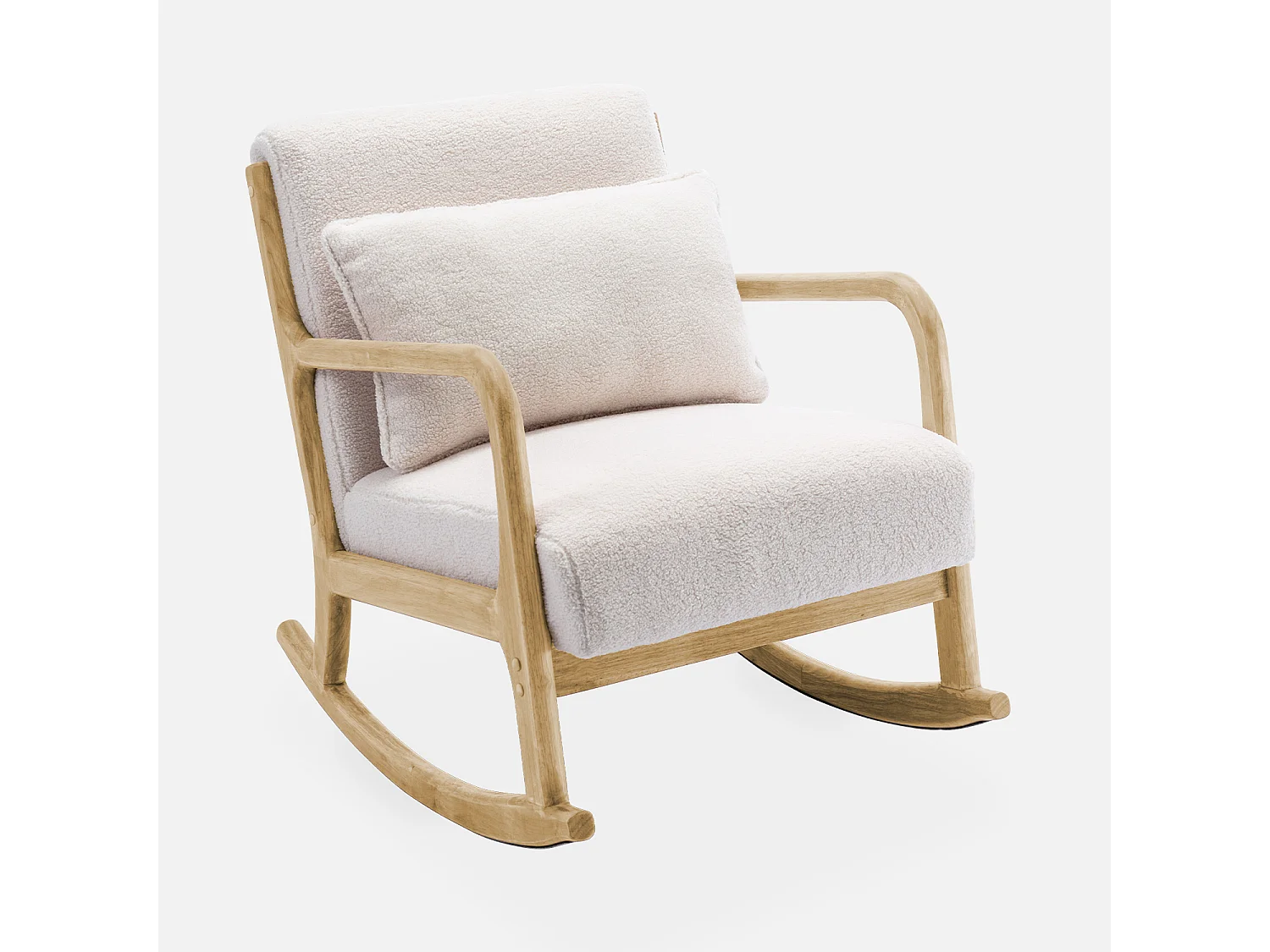 Silla mecedora estilo escandinavo con borreguito crema