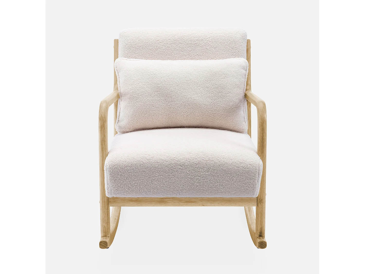 Silla mecedora estilo escandinavo con borreguito crema