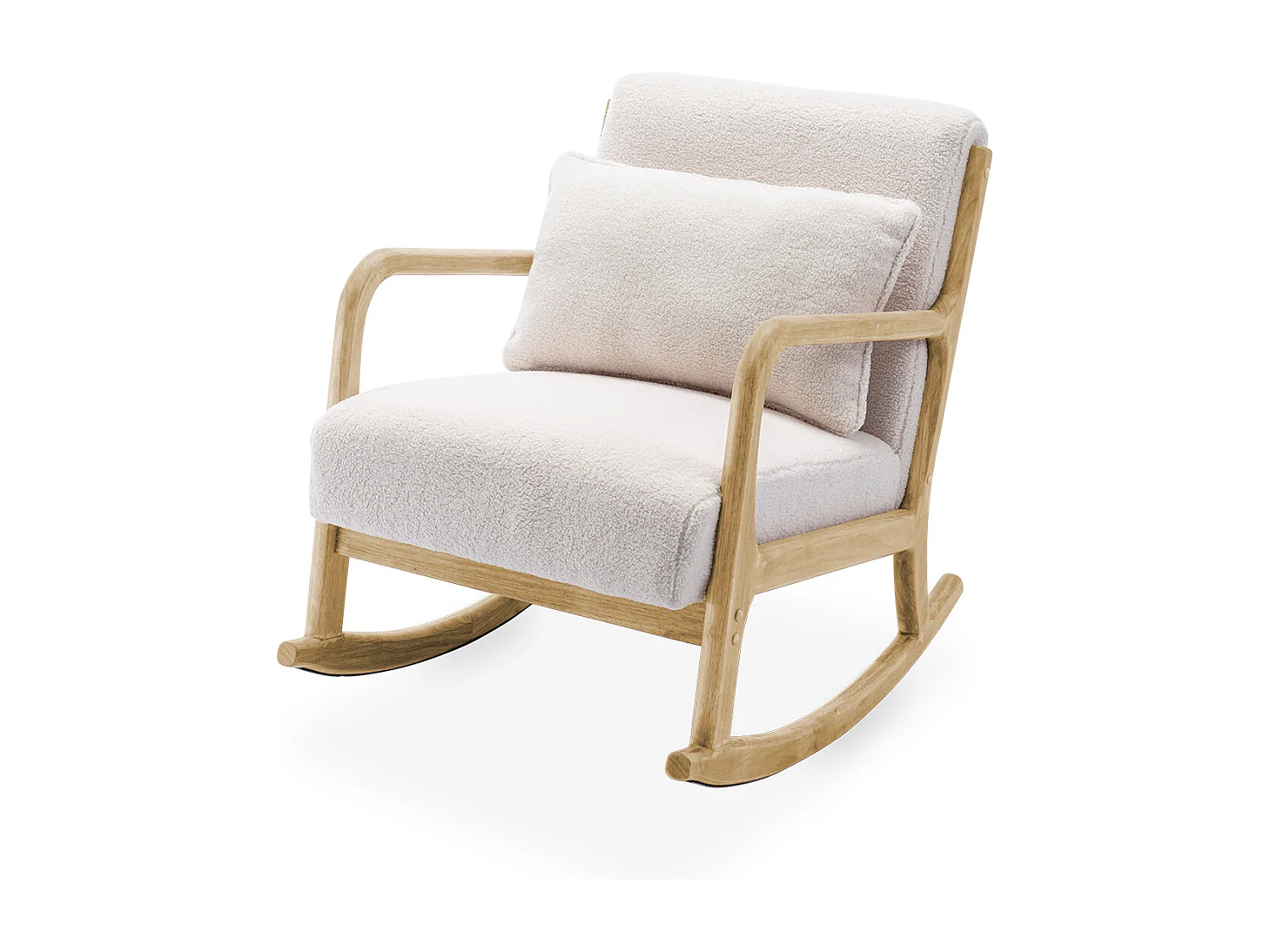 Silla mecedora estilo escandinavo con borreguito crema